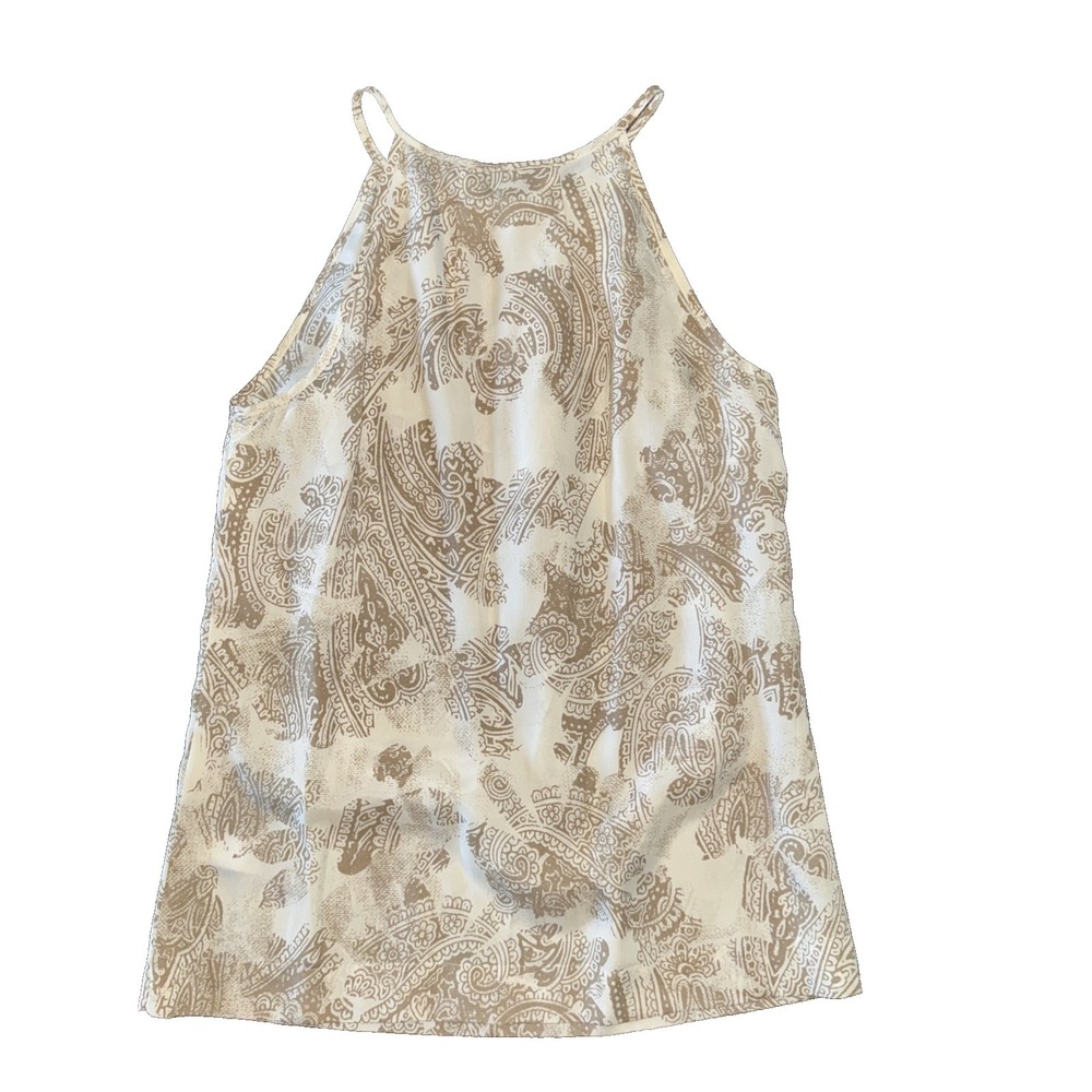 100% silk Banana Republic XS Womens Cream Tan Keyhole paisley print Tank resort - Picture 2 of 7